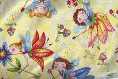 Allover metallic happy fairies fairy yellow flowers Timeless Treasures fabric