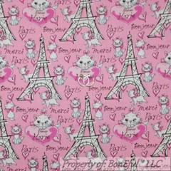 BonEful FABRIC FQ Cotton Quilt VTG Pink B&W Aristocat Disney Kitty Cat Paris Dot