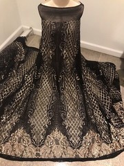 Black Gold Embroidery 4way stretch sequin Lace fabric 50” Width 1 Yard