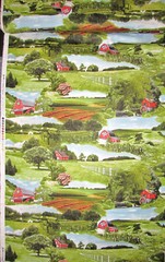 Farm Barn Green Field Crops Fence Scenic Cotton Fabric QT Homestead By The Yard