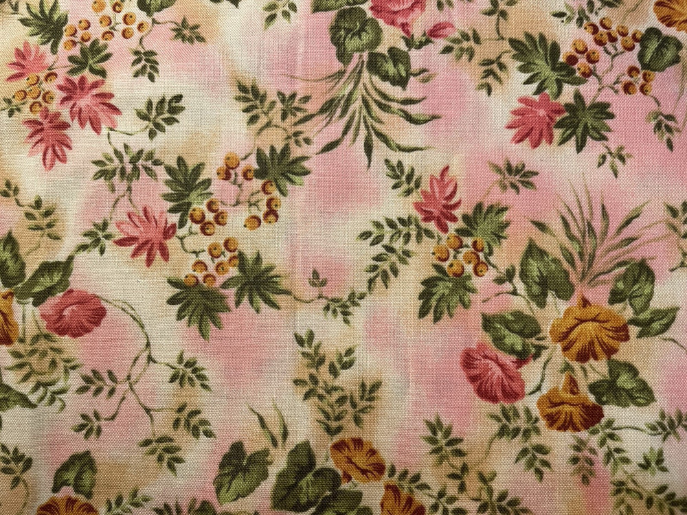 Beth Ann Bruske for David Textiles 100% Cotton Fabric Floral Pink & Cream 2 Yds