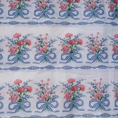 Vintage Floral Fabric White with Blue and Pink Gingham Bows 4 Yards Cottagecore