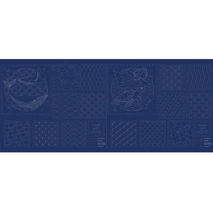 Patchwork Sewing Fabric Sashiko Ocean Navy Panel 60x137cm