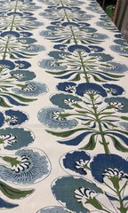 Thibaut Tybee Tree Linen Fabric Green/Blue/White Floral 54″ Wide 90″