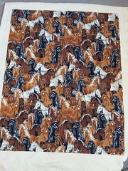 Horse Herd Collage Fabric Brown Black White 34″ x 43″ Cotton Quilting