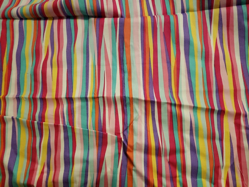 Bright Pink Green Yellow Purple Cotton Stripe Print Fabric 23″ x 45″