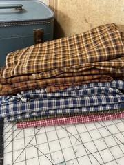11 + Total Yards Of Vintage Cotton Homespun Plaid Fabric Fall Colors