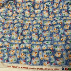 “ Our World “ Celestial Fabric By Running Rhino & Balson Hercules Red Blue BTHY