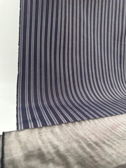 Silver Navy Striped Silk Luxurious Dupioni Fabric By 2 Meters.