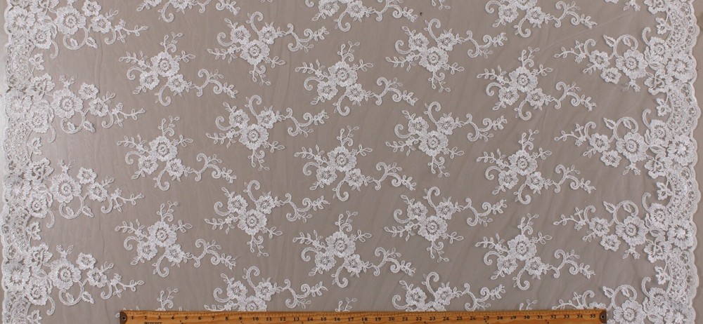 Alencon Reembroidered Bridal Sequined Off-White Lace by the Yard A102.02
