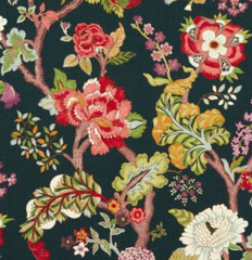 SANDERSON CURTAIN FABRIC “Fusang Tree” 2.1 METRES INK BLACK/MULTI 100% LINEN
