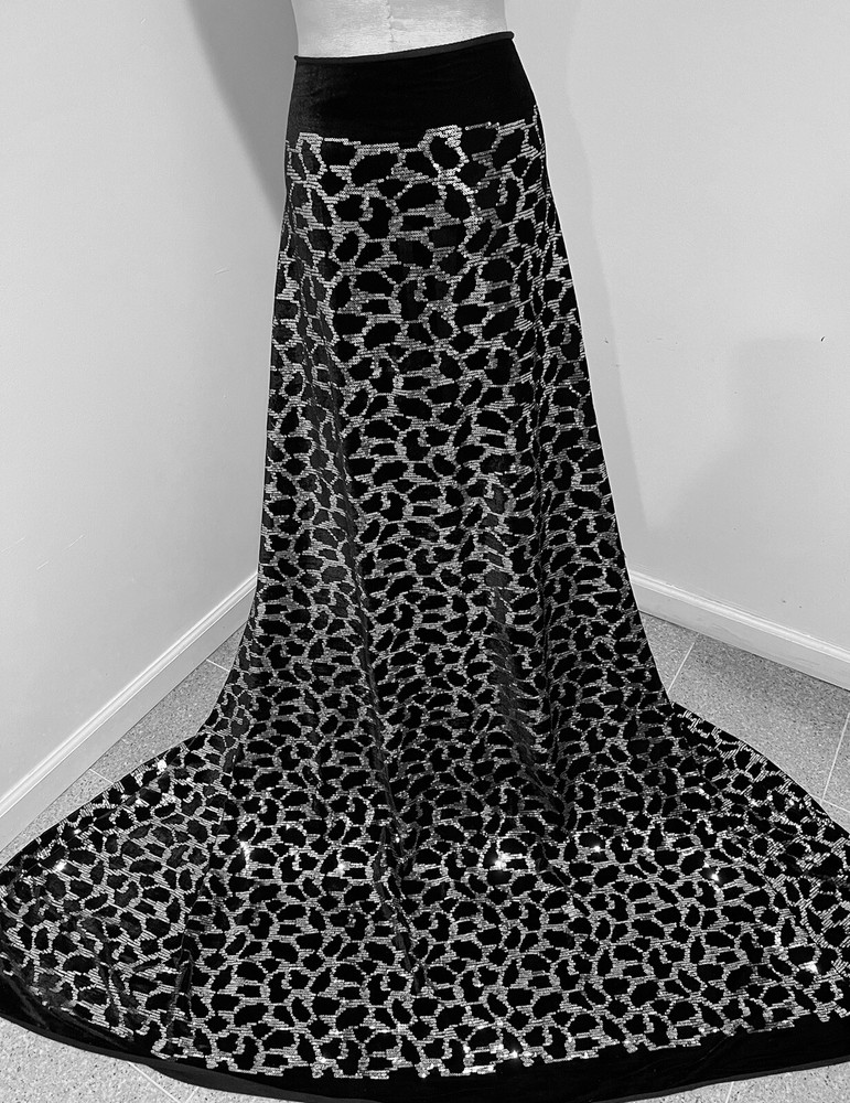 Black Silver Stretch Velvet Sequins Embroidery fabric 60” Width Sold By Yard