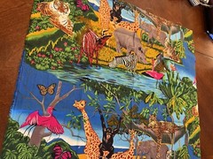 FQ Cotton Quilt SAFARI ANIMALS Watering HOLE Zebra Giraffe TIGER MONKEY Flamingo