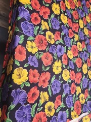 2 Yards UNCUT Vtg Cotton 60 Wide Tandler Textile Pansy Red Purple Yellow 80-90