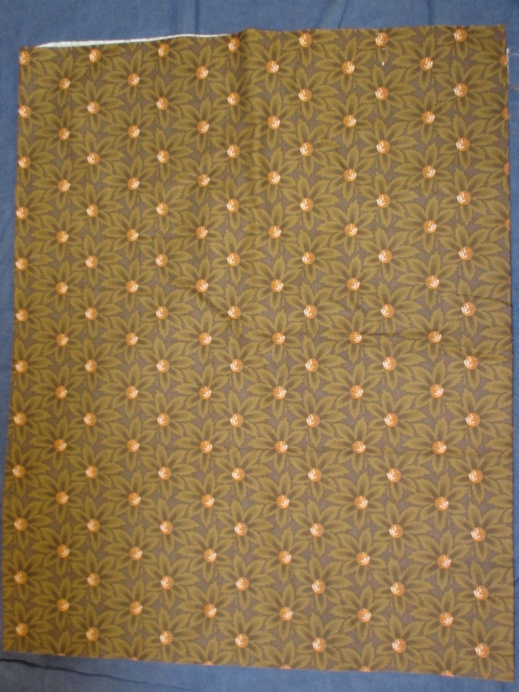 2 Yds Fabric – Baum Textile Inc. – Brown & Orange w/ FLOWERS Floral Pattern