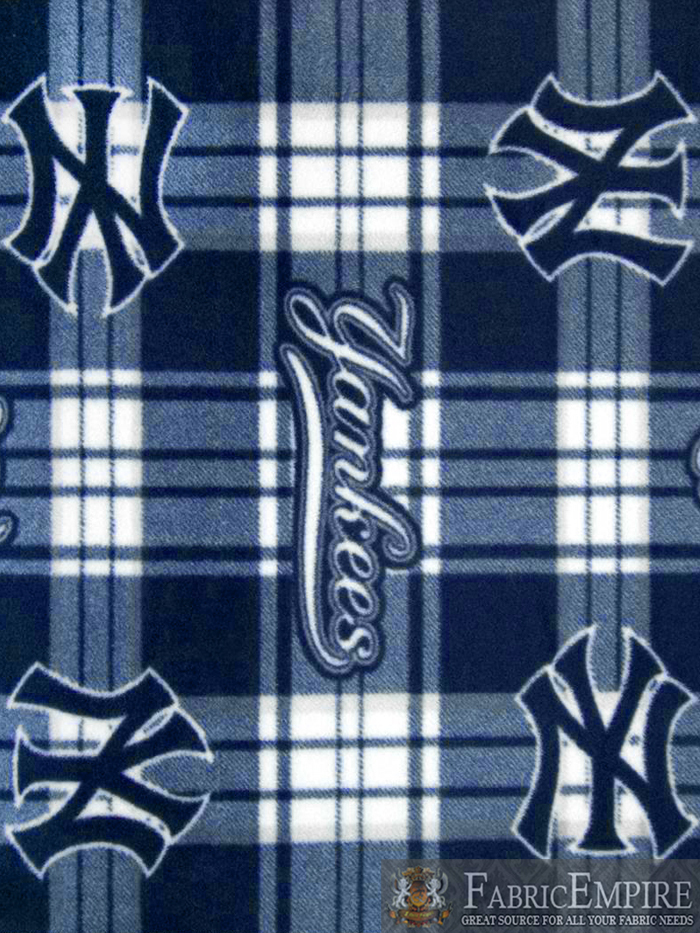 MLB New York Yankees Plaid Licensed Fleece Fabric / 58″ Wide / SOLD BY THE YARD