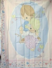 FABRIC NEW Precious Moments Quilt Panel Boy & Girl on a Swing; Pastels $10.95