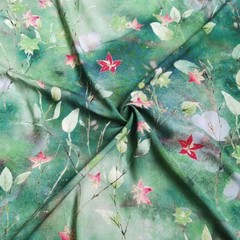 55” Wide Green Leaf Pattern Viscose Fabric Soft Dress Gown Shawl Material Rayon