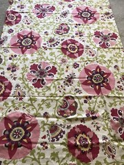 Braemore Silsila Cherry Blossom Linen Fabric Suzani Pink Green Floral 50”x 80”