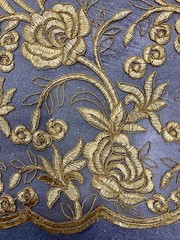 Dakota GOLD Polyester Corded Floral Embroidery on Mesh Lace Fabric by the Yard