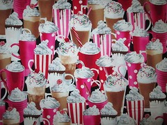 SPECIALTY COFFEE TEA CUPS DRINKS PINK COTTON FABRIC FQ