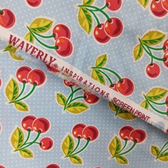 Waverly Inspirations Cherries Fabric Powder Blue Dots 2 Yards 44″ Cotton Retro