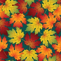Thanksgiving Falling Leaves on Green Teal Fall Autumn 100% Cotton Fabric
