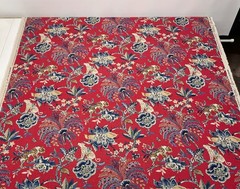WILLIAMSBURG BRAGANZA POPPY RED JUNGLE CATS LEOPARD LINEN FABRIC 2.75 YARD 54″W