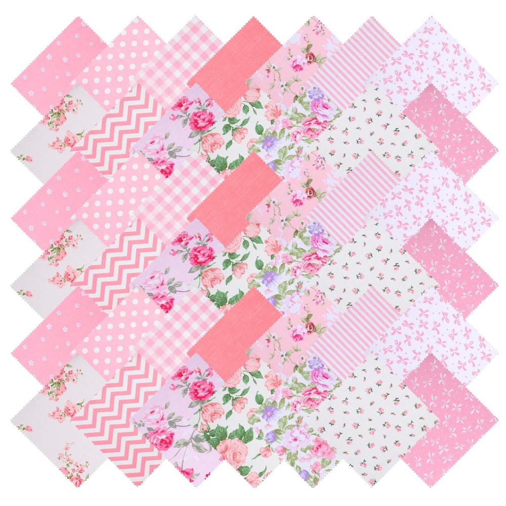 Pink Charm Packs 42 PCS 5×5 Inch Cotton Fabric Floral Square