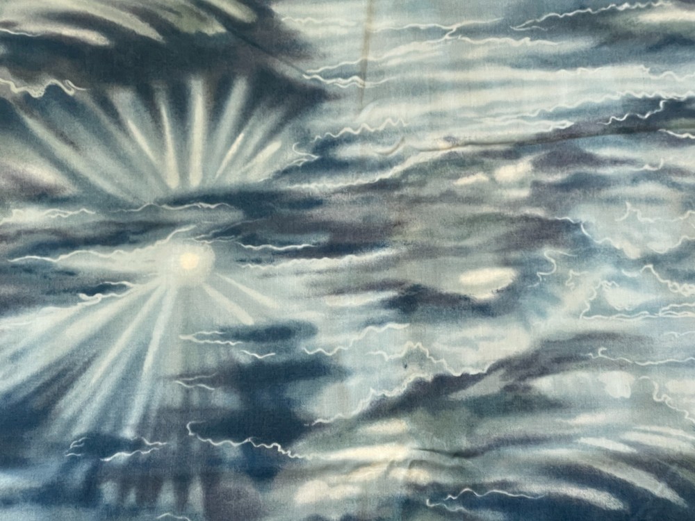 By 1/2 Yd “Nature’s Elements” Clouds Sky Rays Blue White Cotton Fabric Hoffman