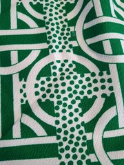 Geometric Print Emerald Green White 1950’s Stretch Knit Fabric 3 1/2 Yards 43″ W