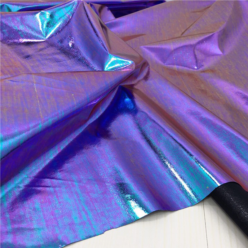 Metallic Laser Stretch Fabric Purple Turquoise Holographic Crafts Material Shiny