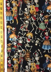 Fiesta De Los Muertos Black & Turquoise Blue Alexander Henry Fabric