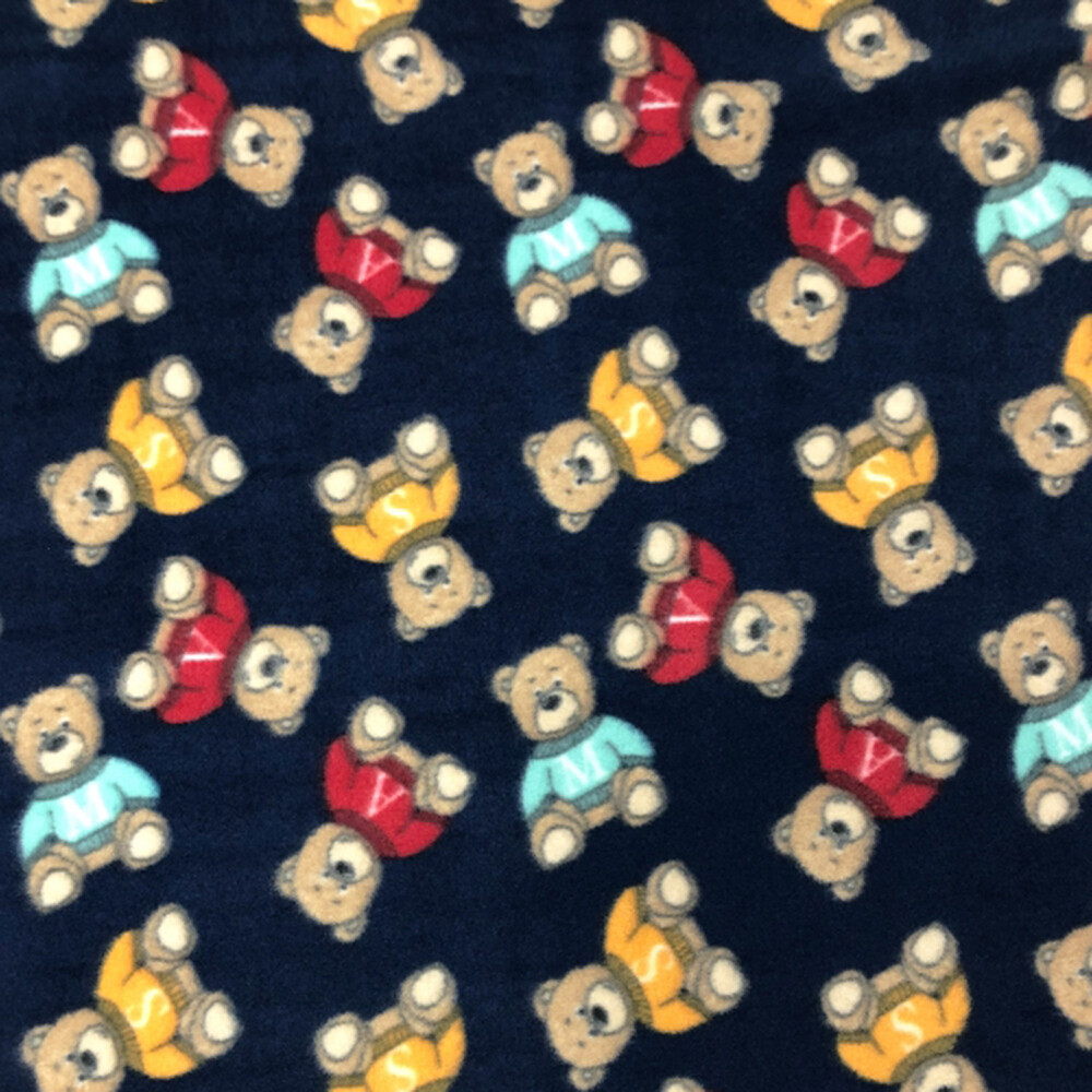 Teddy Bears on Navy Print Fleece Fabric – 60″ Wide – Sold by The Yard & Bolt
