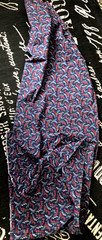 Vtg 44X89″ 2.5Yd Navy Slate Blue Red Green White FABRIC Floral Sprigs Quilt