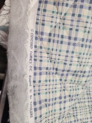 1 Yard Pre-quilted Concord Blue White Floral-plaid Silver Metallic Cotton Fabric