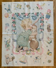 Baby with Bunny, Velveteen Rabbit 35″x45″ Vintage Panel Cotton Fabric