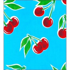 Cherry Light Blue Oilcloth Fabric By The Roll (12 Yards)