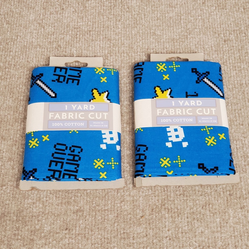 David Textiles 1 Yard Lot of 2 Game Over Blue Video Game 100% Cotton Fabric New