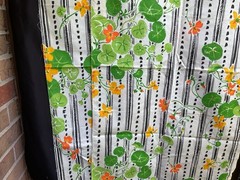 Dupont 1970s Green And Orange Flowers Cotton Fabric MCM Vintage – 25″ x 41″