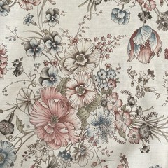 Vintage Joan Kessler Floral Beige Cotton Concord Fabrics 2+ Yards
