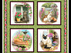 Cat Animal Garden Flowers Fabric 35″ X44″ Panel Cotton by QT