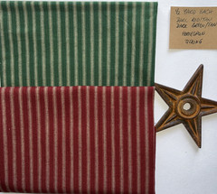 1/2 YARD EACH Dark Red/Tan and Dark Green/Tan Ticking Homespun 100% Cotton