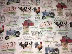 Dairy Farm Animal Fabric Cow Rooster Pig Farmer Tractor Barnyard Cotton Material