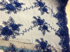 Royal Blue 3d Ribbon Flower Rosettes On A Mesh Lace.36x50inches.bridal-wedding.