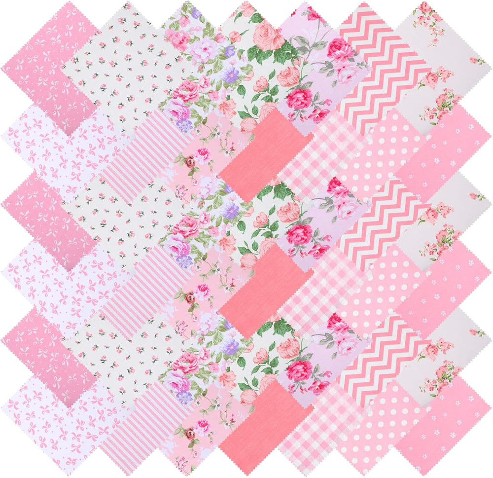 42 Pcs Pink Charm Packs for Quilting, 5X5 Inch Precut Cotton Quilting Fabric Squ