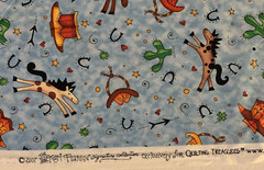 Giddyup Fabric By Kari Pearson For Quilting Treasures Horses Hats Boots Blue BTY
