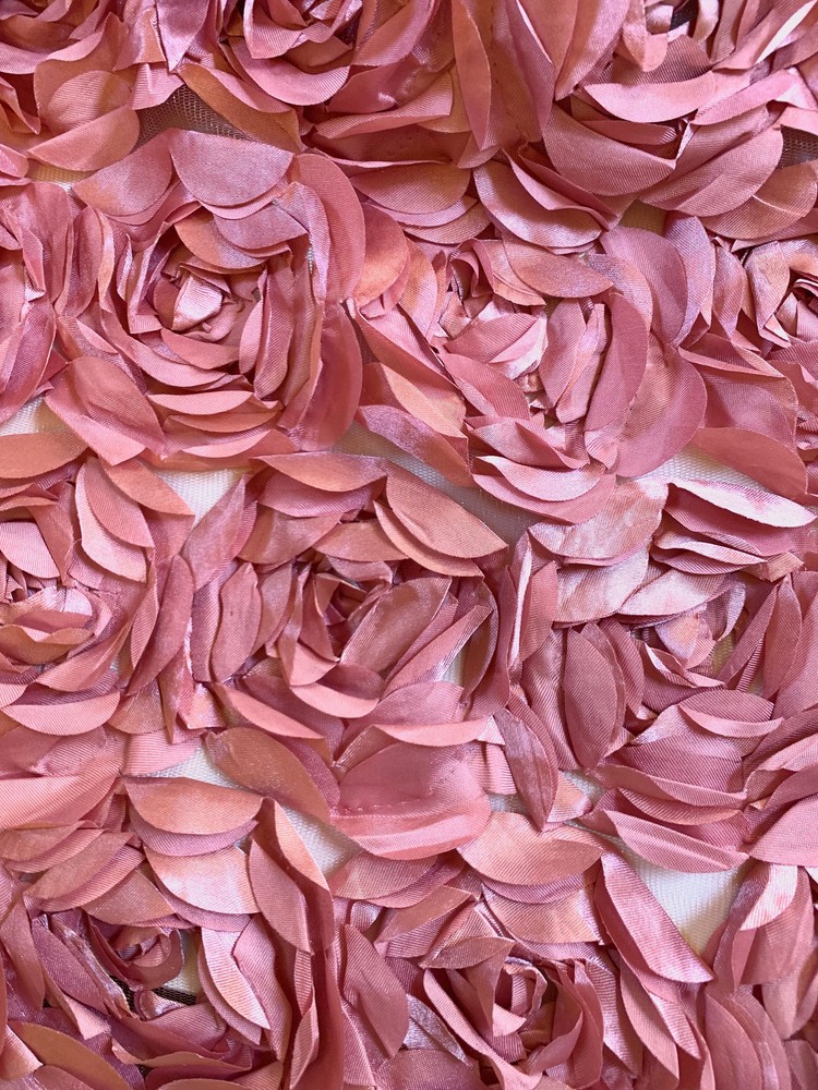 Maci DUSTY PINK 3-D Floral Polyester Satin Rosette on Mesh Fabric by the Yard –