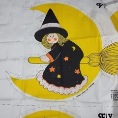 Vintage Fly By Night Witch Halloween Throw Pillow Making Fabric Enough For 2