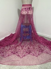 Fuchsia Pink Beaded Sequins Embroidery Bridal Lace Fabric 50” Width By The Yard
